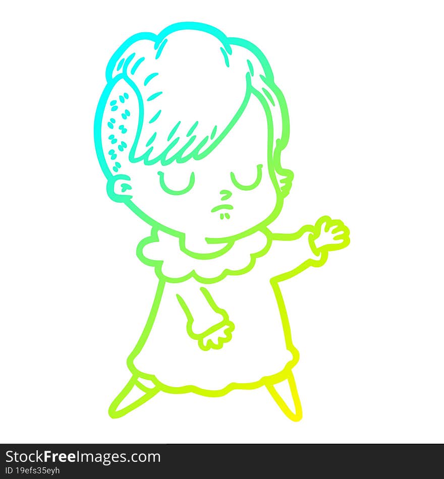 cold gradient line drawing of a cartoon woman