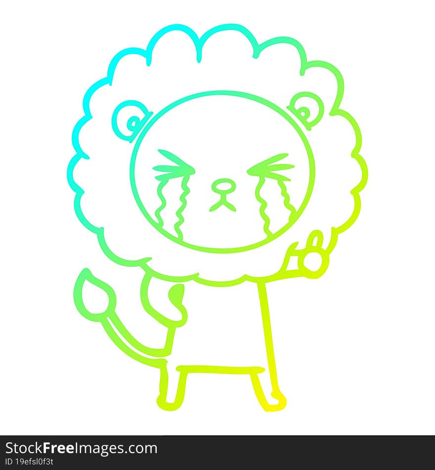 Cold Gradient Line Drawing Cartoon Crying Lion