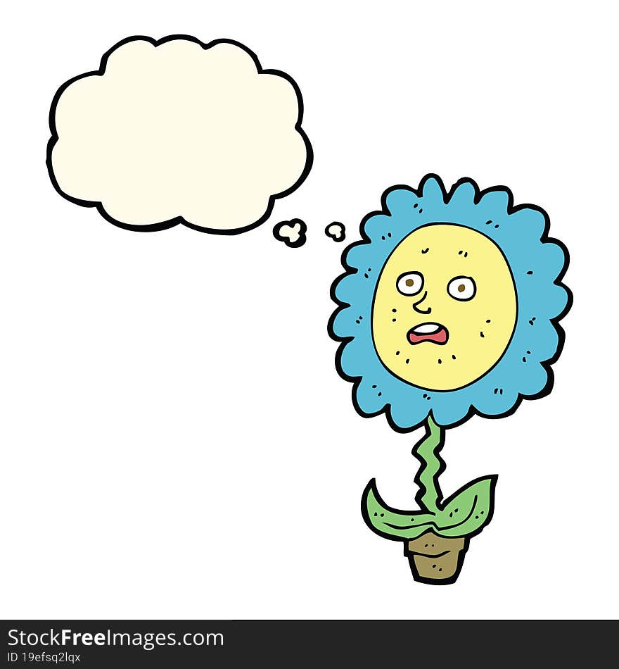 Cartoon Flower With Face With Thought Bubble