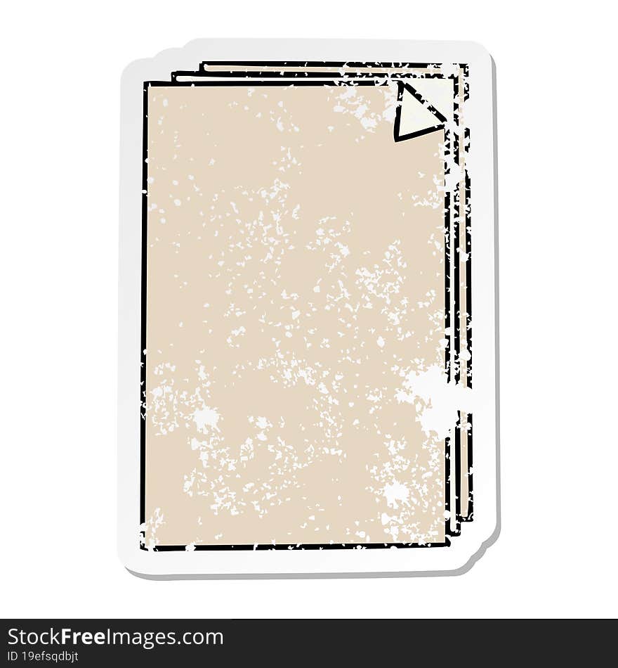 distressed sticker of a quirky hand drawn cartoon paper pile