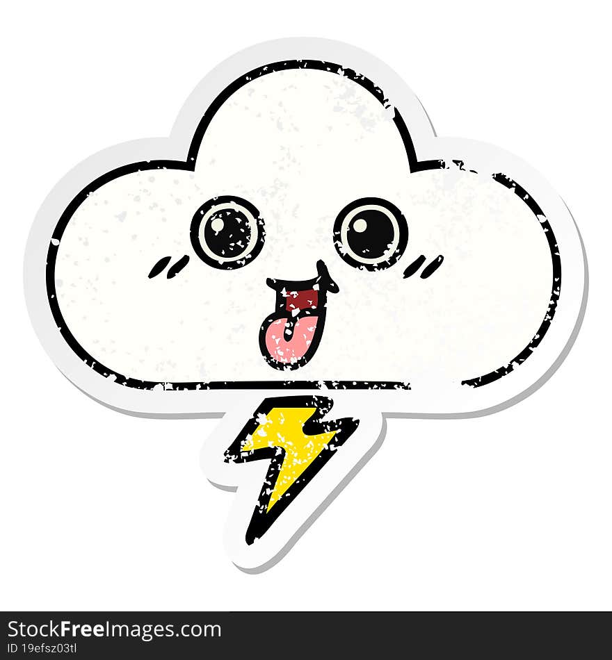 distressed sticker of a cute cartoon storm cloud