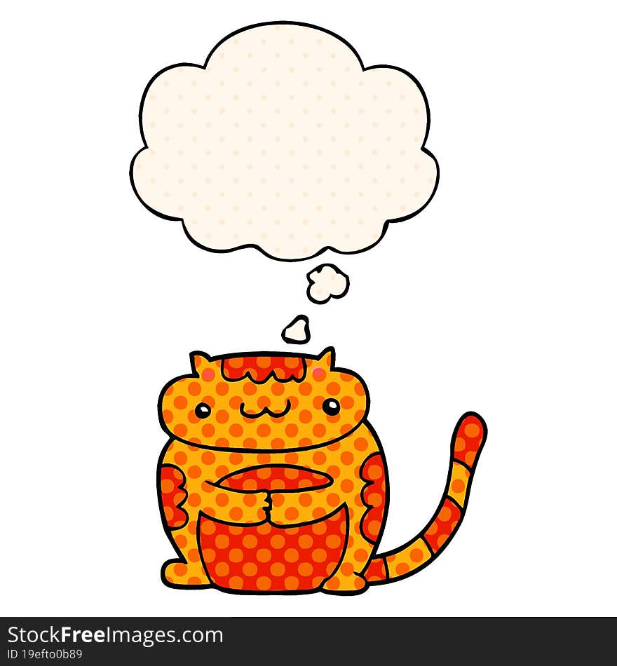 Cute Cartoon Cat And Thought Bubble In Comic Book Style