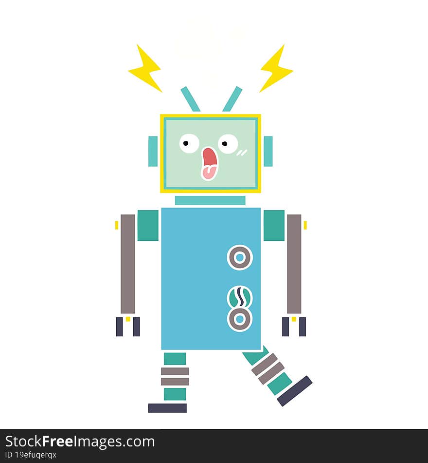 flat color retro cartoon robot