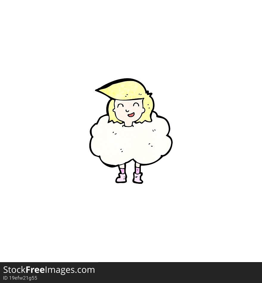 cartoon girl with head in clouds