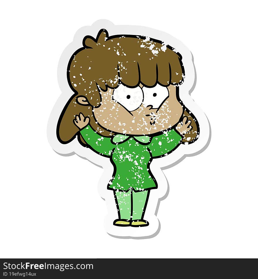 Distressed Sticker Of A Cartoon Whistling Girl