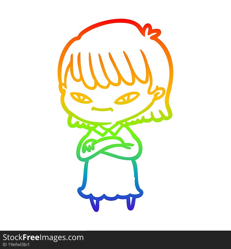 rainbow gradient line drawing of a cartoon woman