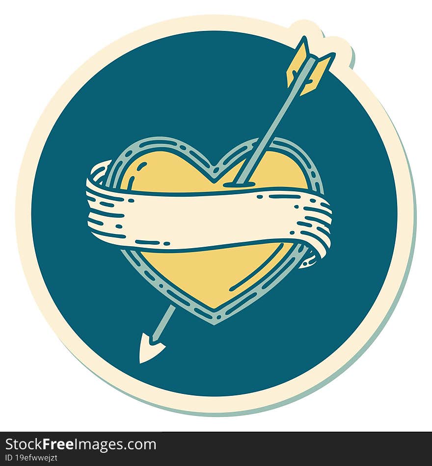 sticker of tattoo in traditional style of an arrow heart and banner. sticker of tattoo in traditional style of an arrow heart and banner