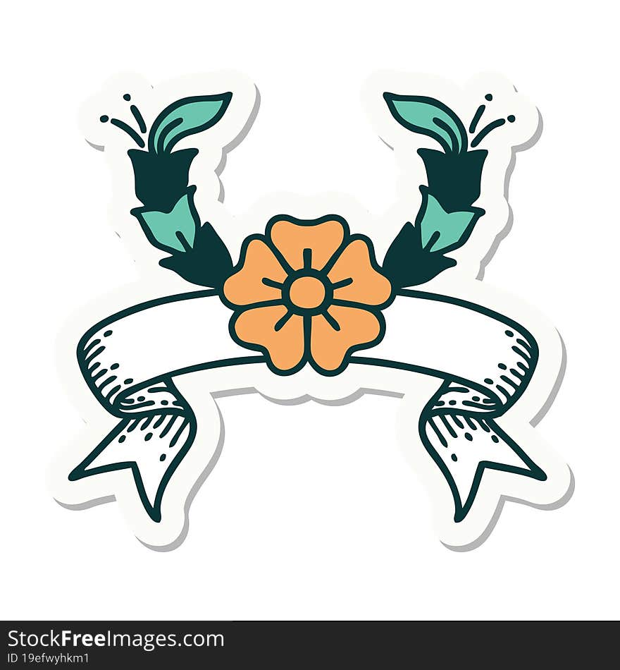 tattoo style sticker with banner of a decorative flower