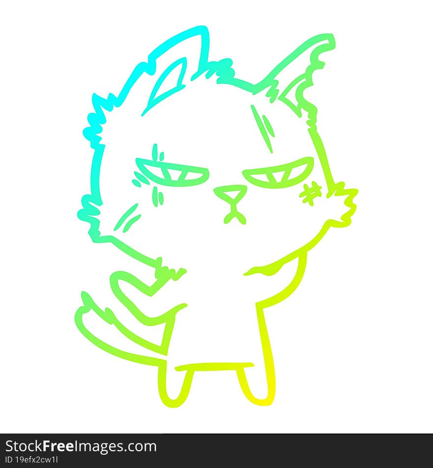 cold gradient line drawing tough cartoon cat