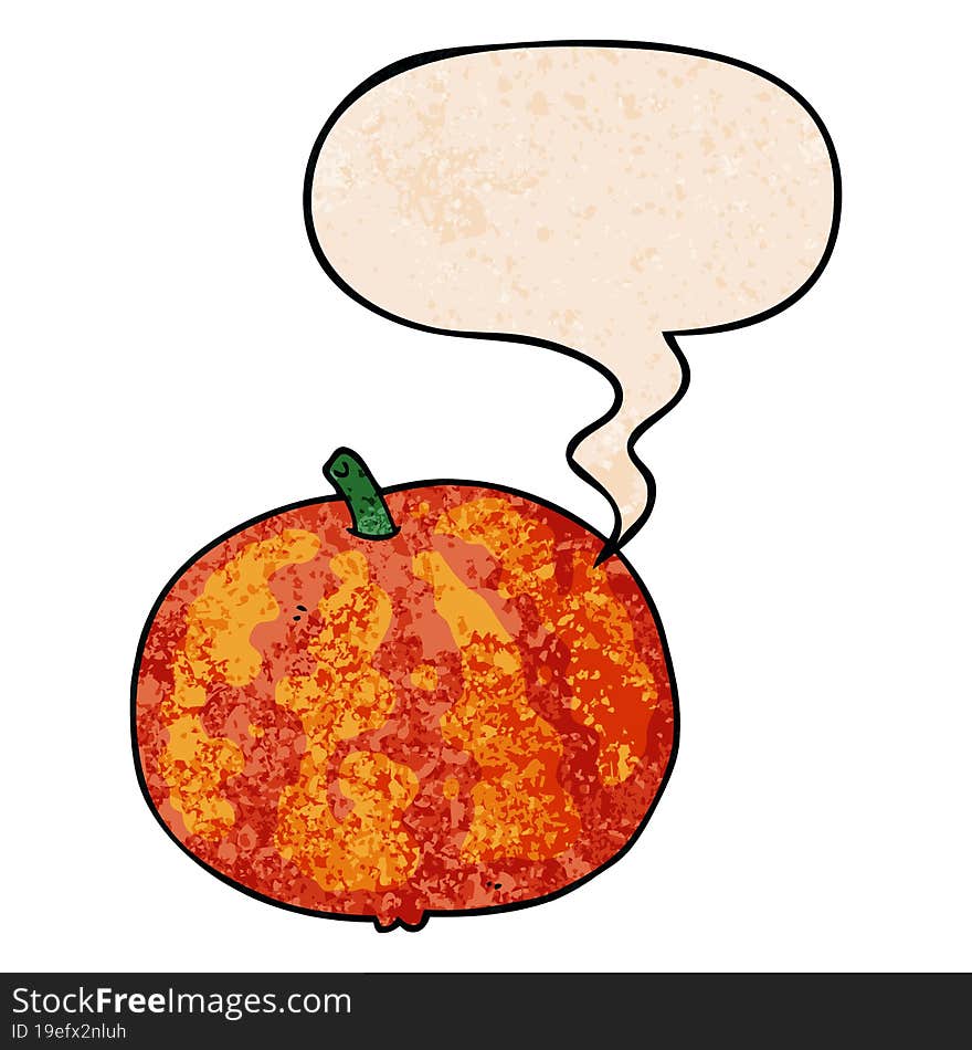 cartoon melon and speech bubble in retro texture style