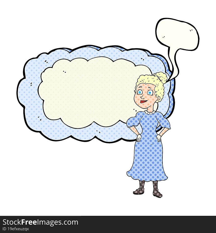 Comic Book Speech Bubble Cartoon Victorian Woman In Dress