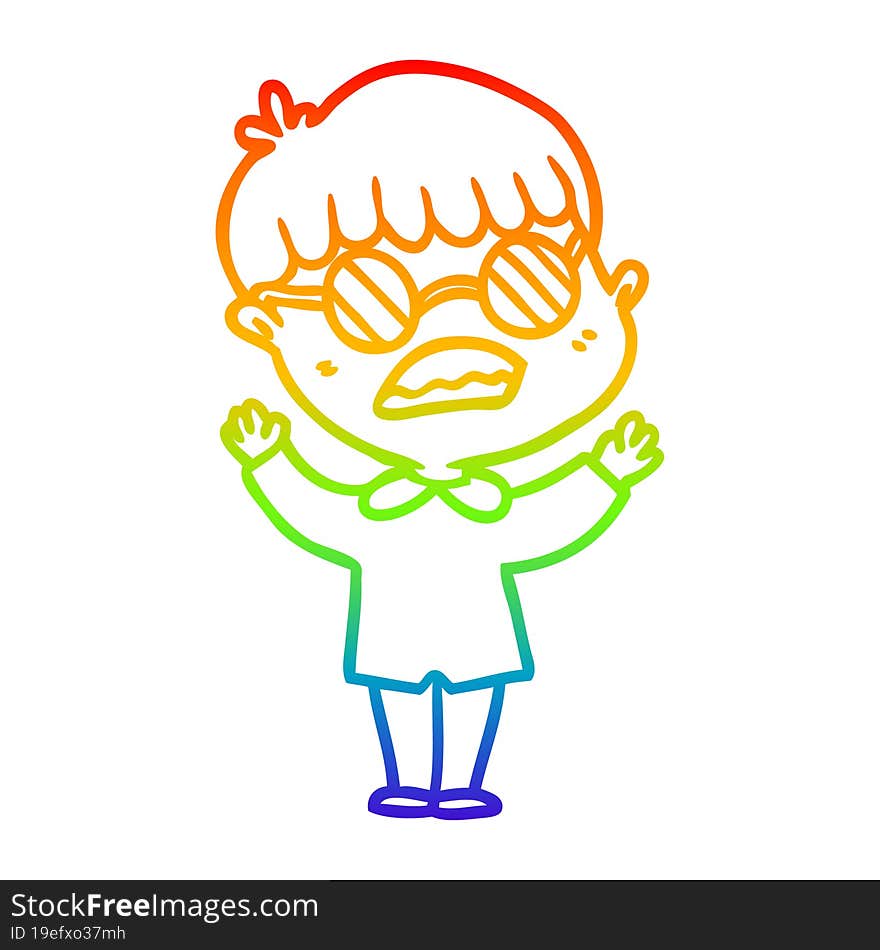 rainbow gradient line drawing cartoon boy wearing spectacles