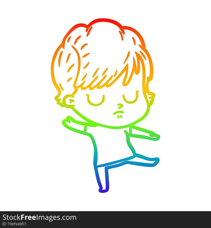 rainbow gradient line drawing of a cartoon woman