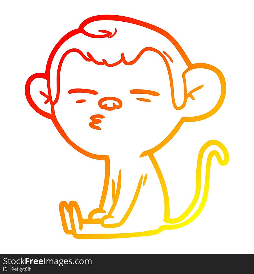 Warm Gradient Line Drawing Cartoon Suspicious Monkey