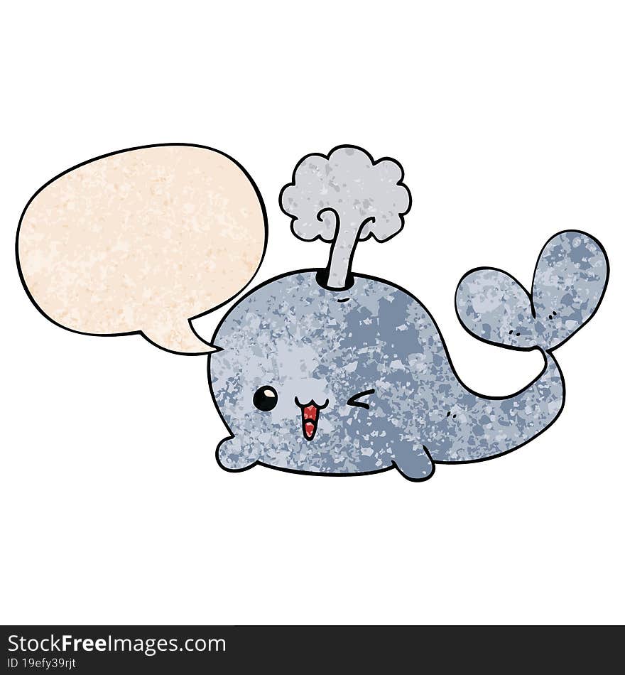 Cartoon Whale And Speech Bubble In Retro Texture Style