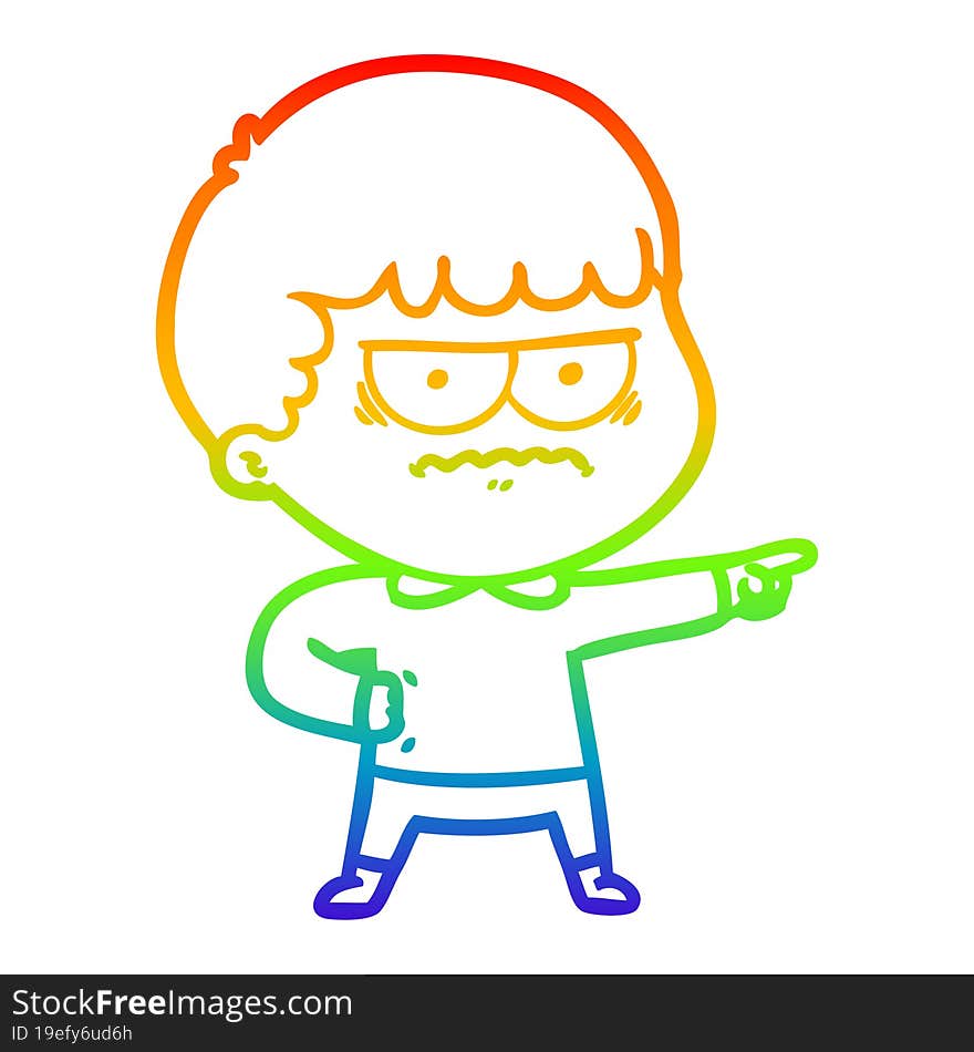 rainbow gradient line drawing of a cartoon happy man