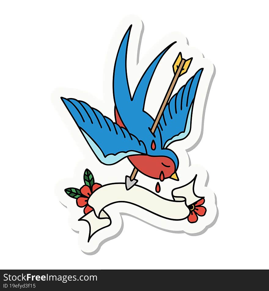 Tattoo Sticker With Banner Of A Swallow Crying