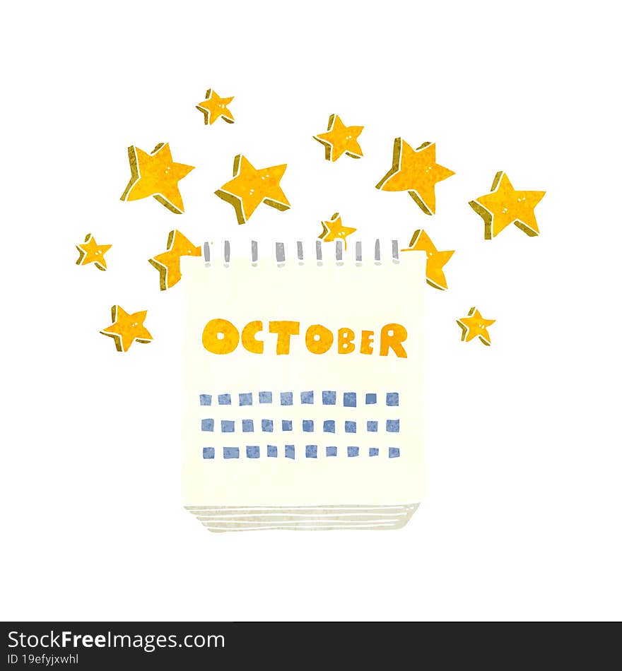 retro cartoon calendar showing month of october