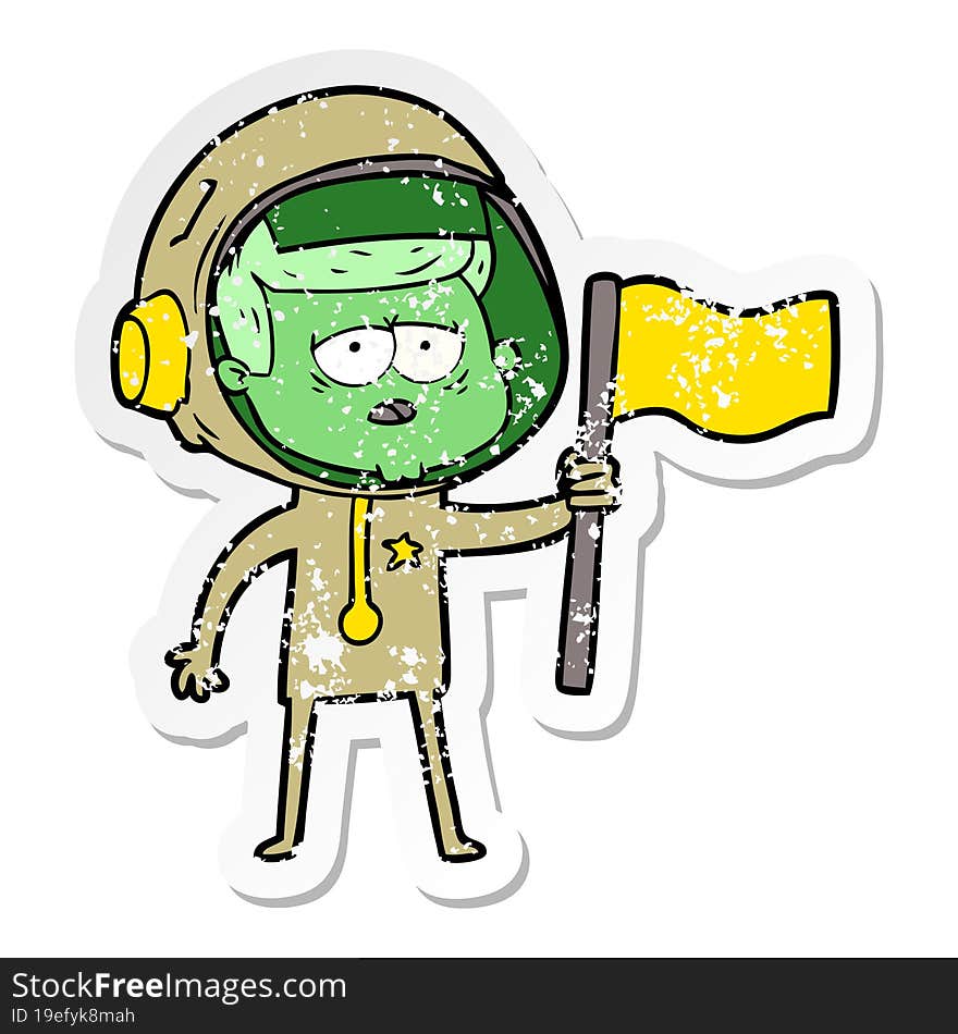 Distressed Sticker Of A Cartoon Tired Astronaut