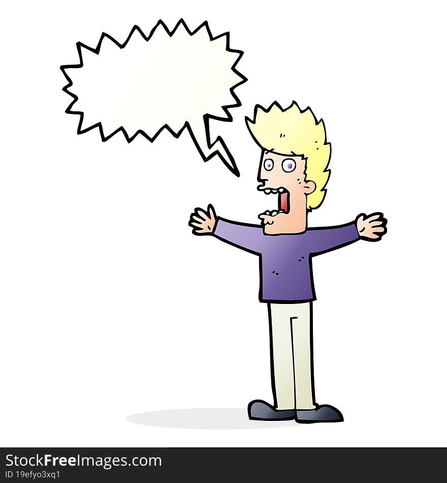 cartoon terrified man with speech bubble