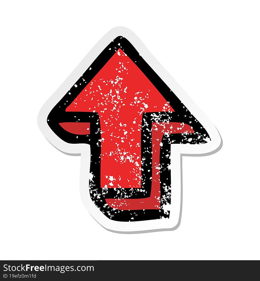 distressed sticker of a cute cartoon pointing arrow