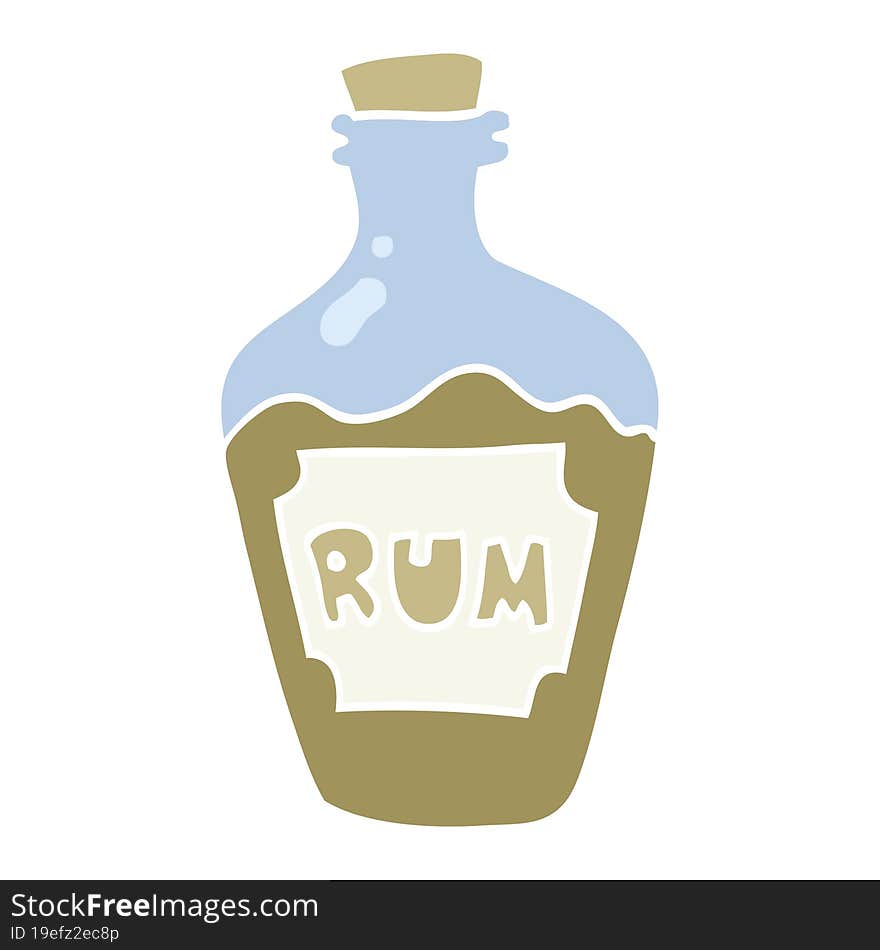 Flat Color Illustration Of A Cartoon Rum Bottle