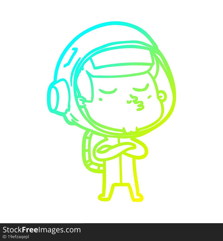 Cold Gradient Line Drawing Cartoon Confident Astronaut