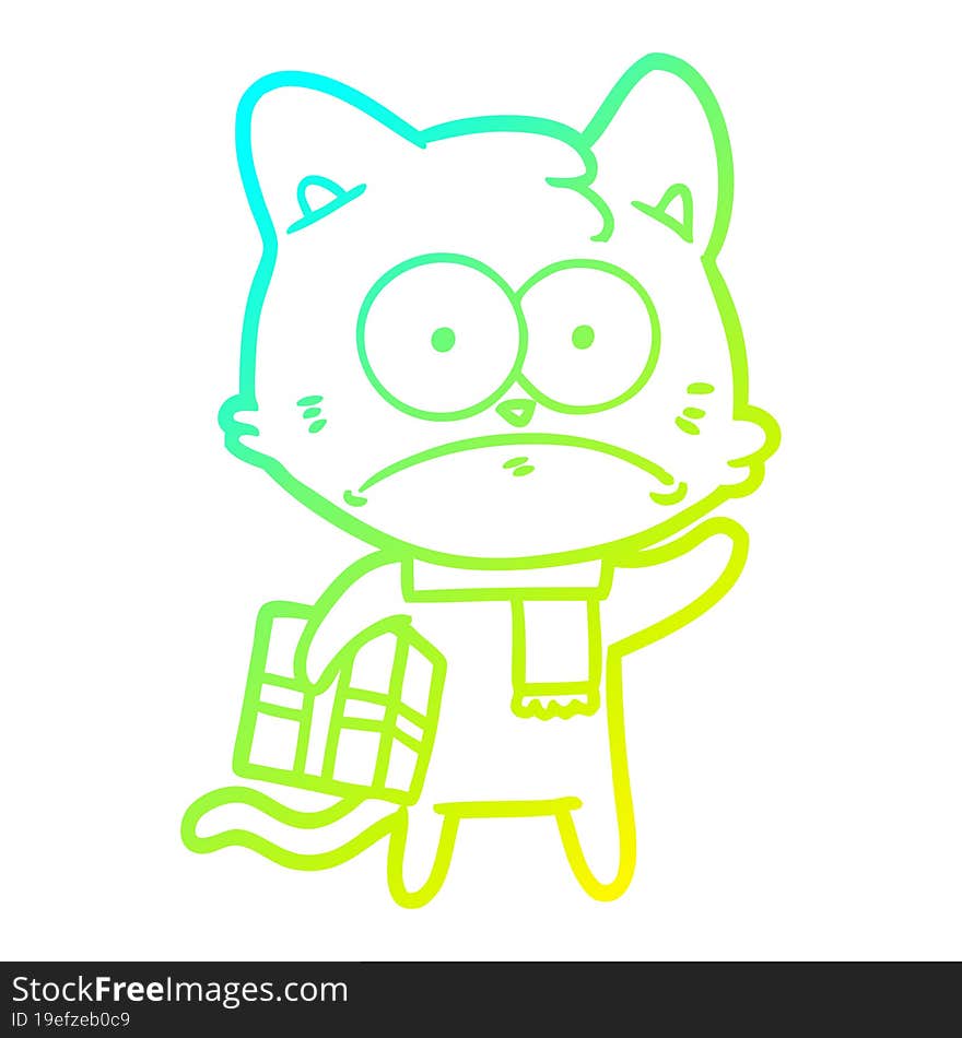 cold gradient line drawing cartoon nervous cat