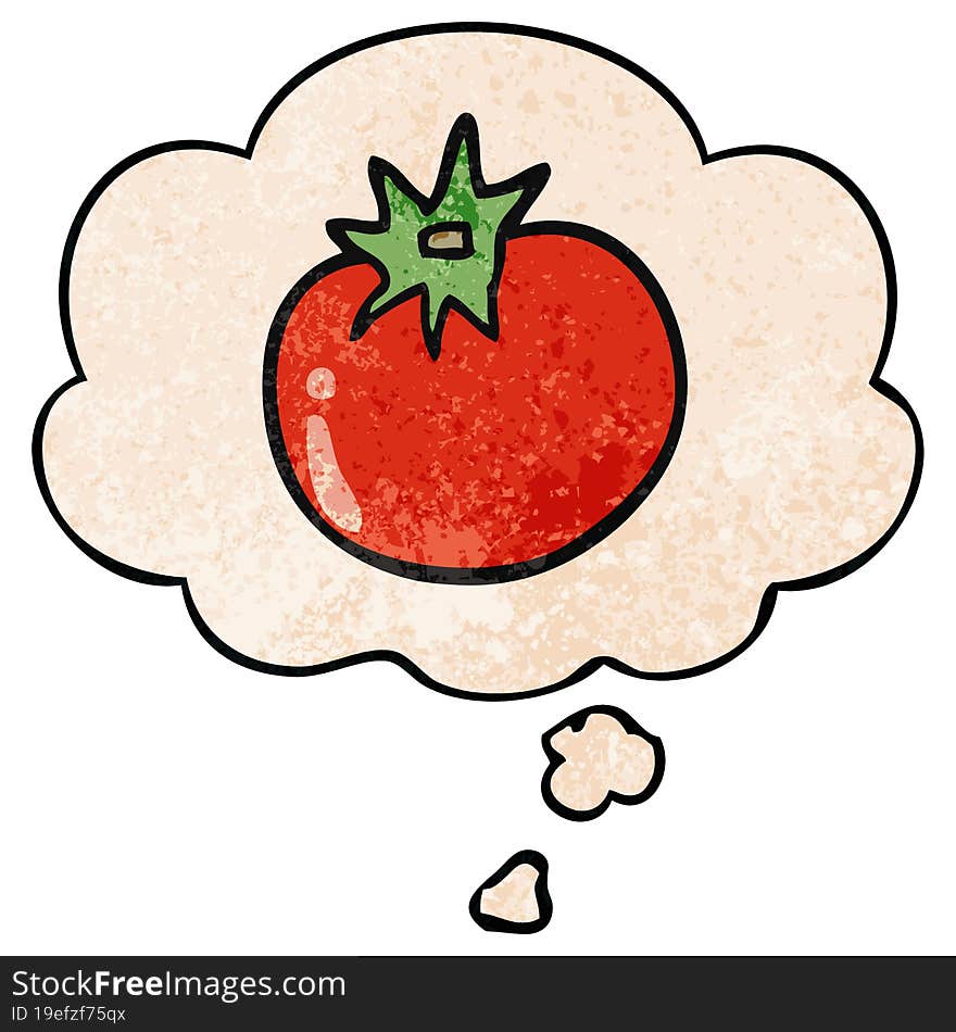 cartoon tomato and thought bubble in grunge texture pattern style