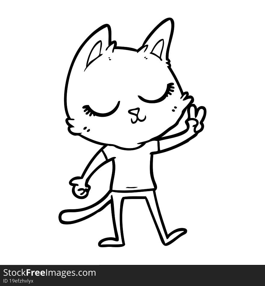 calm cartoon cat giving peace sign. calm cartoon cat giving peace sign