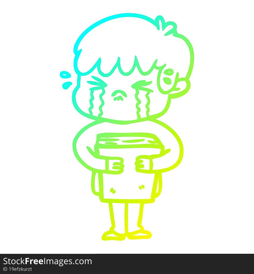 cold gradient line drawing cartoon boy crying