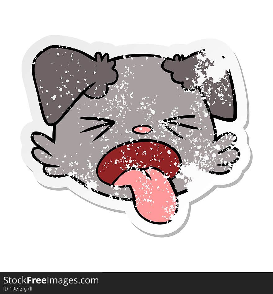 distressed sticker of a cartoon dog face