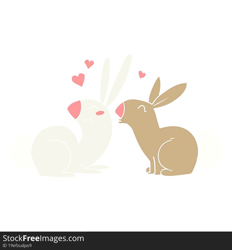 Flat Color Style Cartoon Rabbits In Love