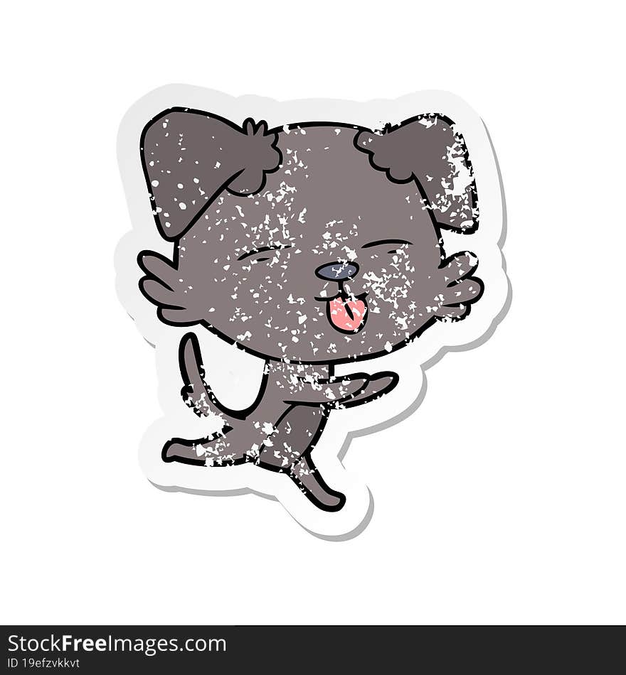 distressed sticker of a cartoon dog sticking out tongue