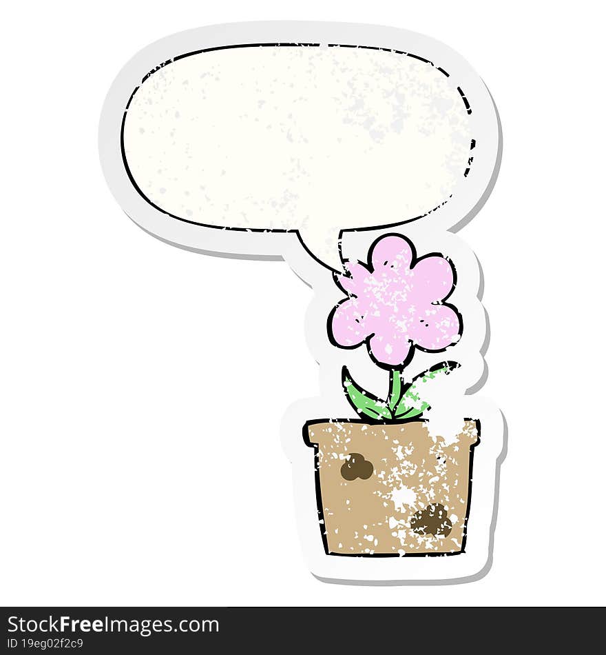 cute cartoon flower and speech bubble distressed sticker