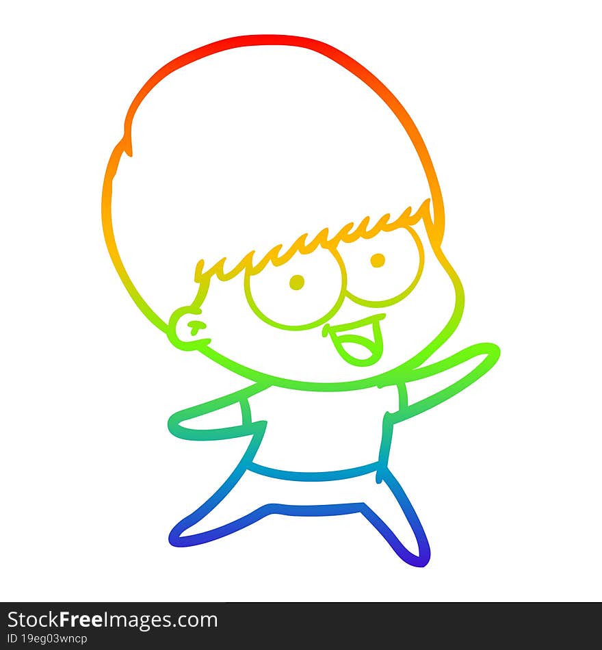 rainbow gradient line drawing of a happy cartoon boy