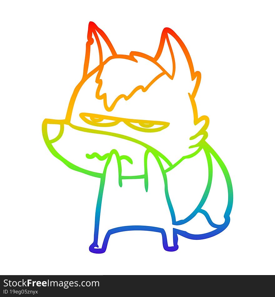 rainbow gradient line drawing cartoon annoyed wolf