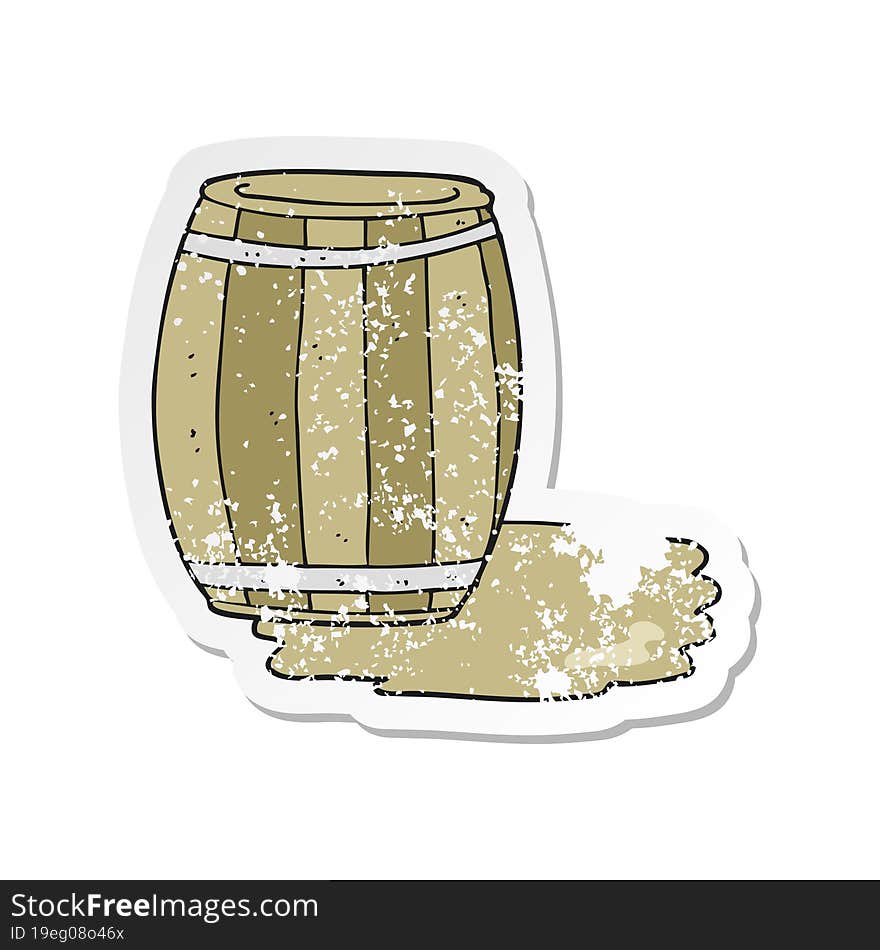 retro distressed sticker of a cartoon barrel of beer