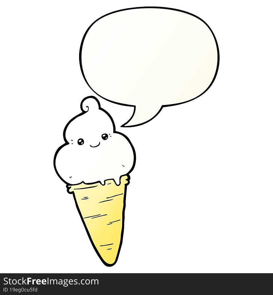 cartoon ice cream and speech bubble in smooth gradient style