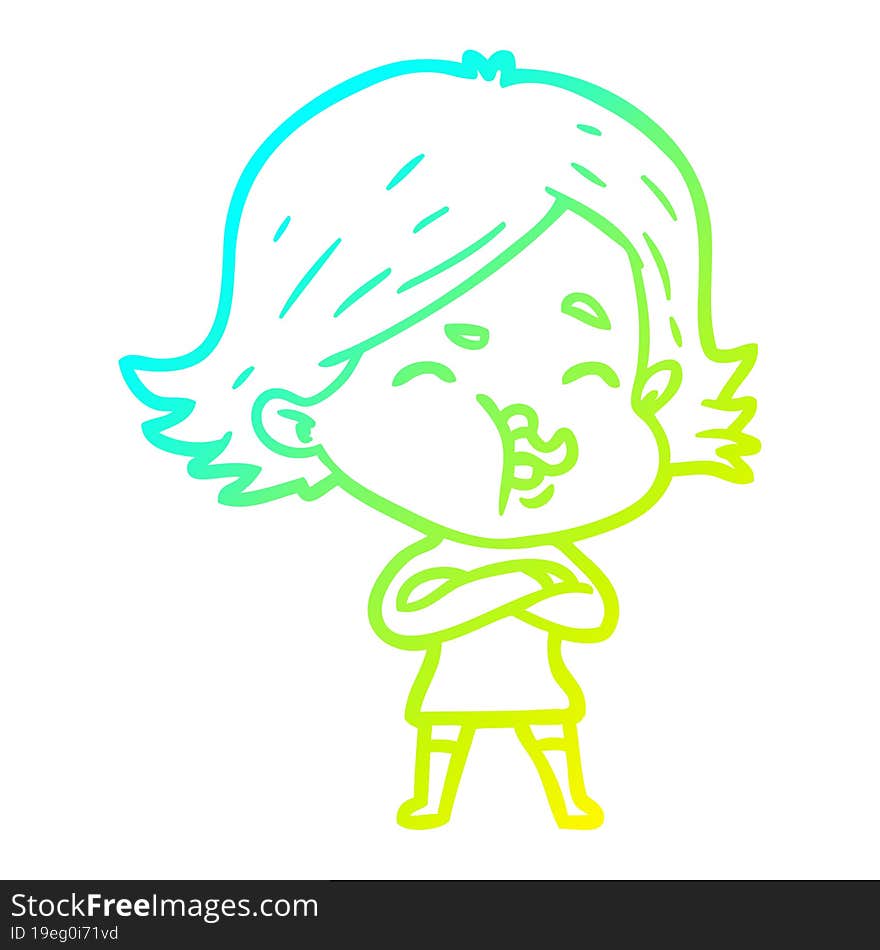 cold gradient line drawing cartoon girl pulling face