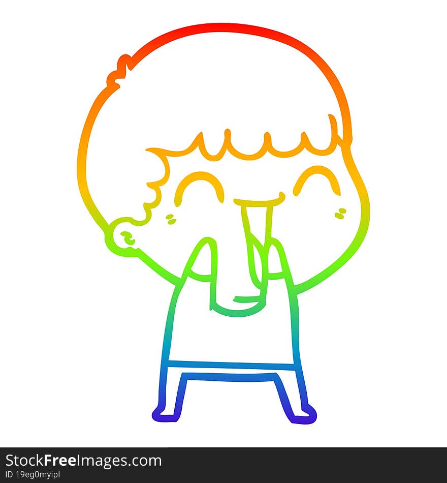 rainbow gradient line drawing of a cartoon happy man