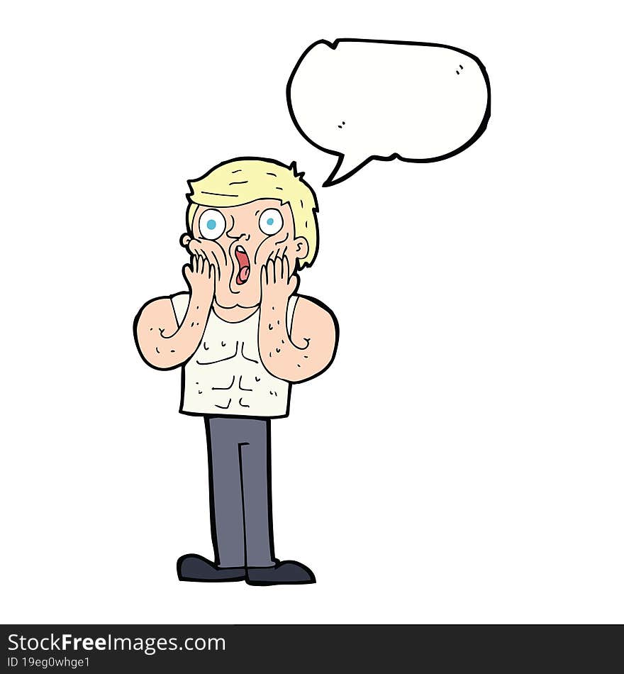 cartoon shocked gym man with speech bubble