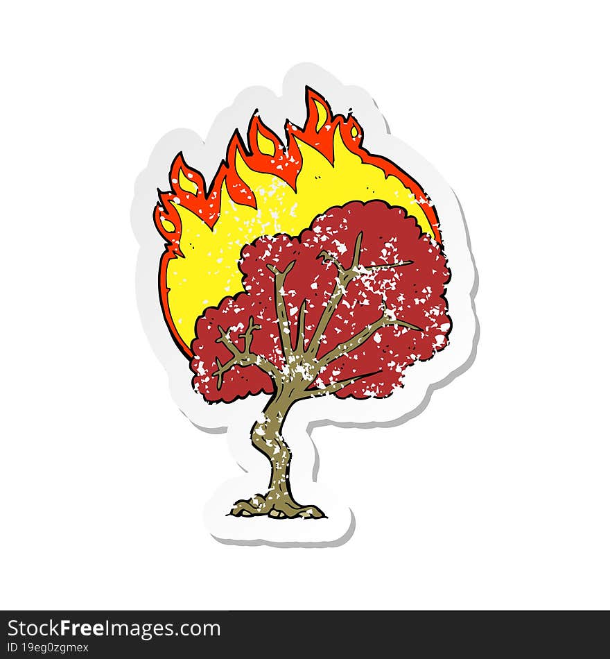 Retro Distressed Sticker Of A Cartoon Burning Tree