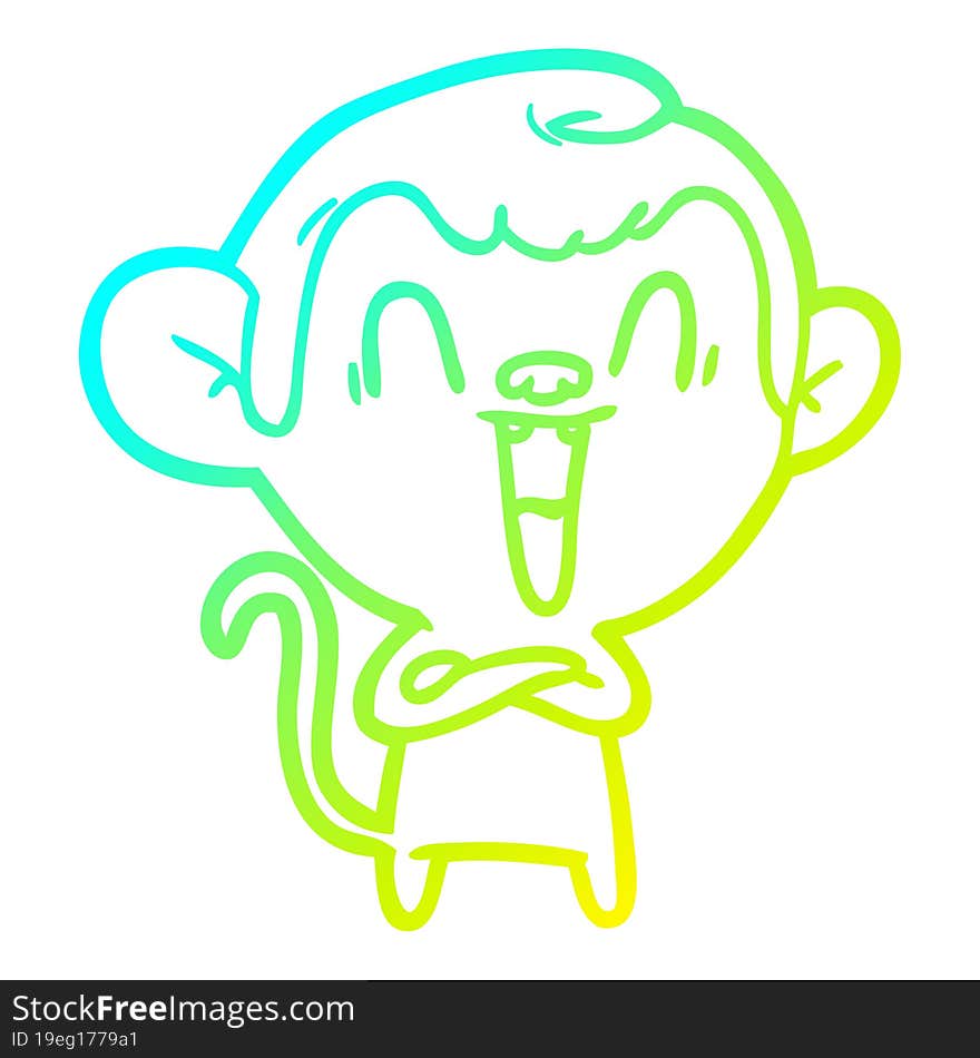 cold gradient line drawing of a cartoon laughing monkey