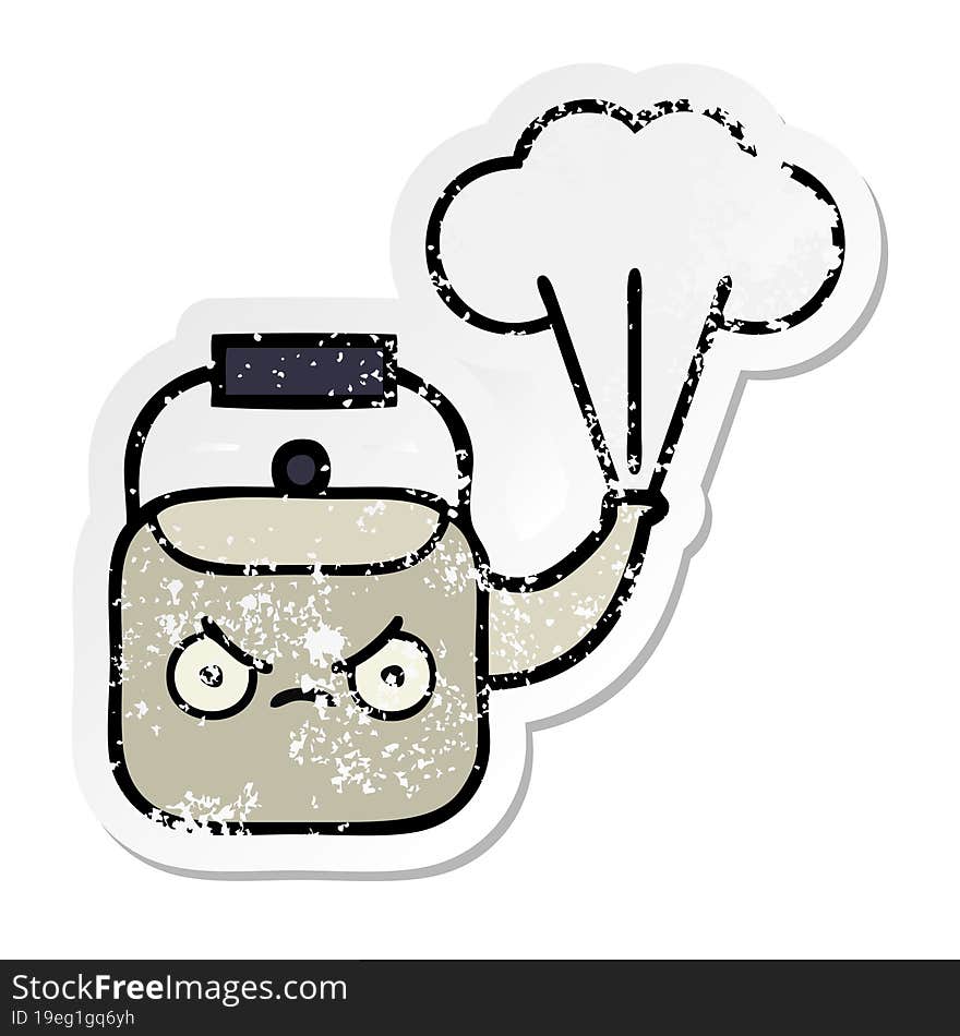 distressed sticker of a cute cartoon steaming kettle