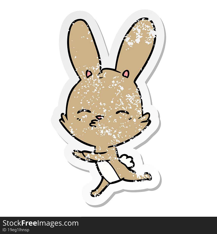 distressed sticker of a curious bunny cartoon