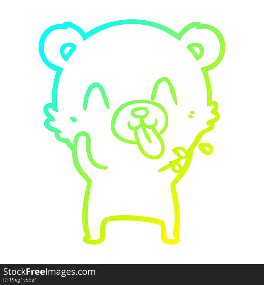 cold gradient line drawing of a rude cartoon polar bear sticking out tongue