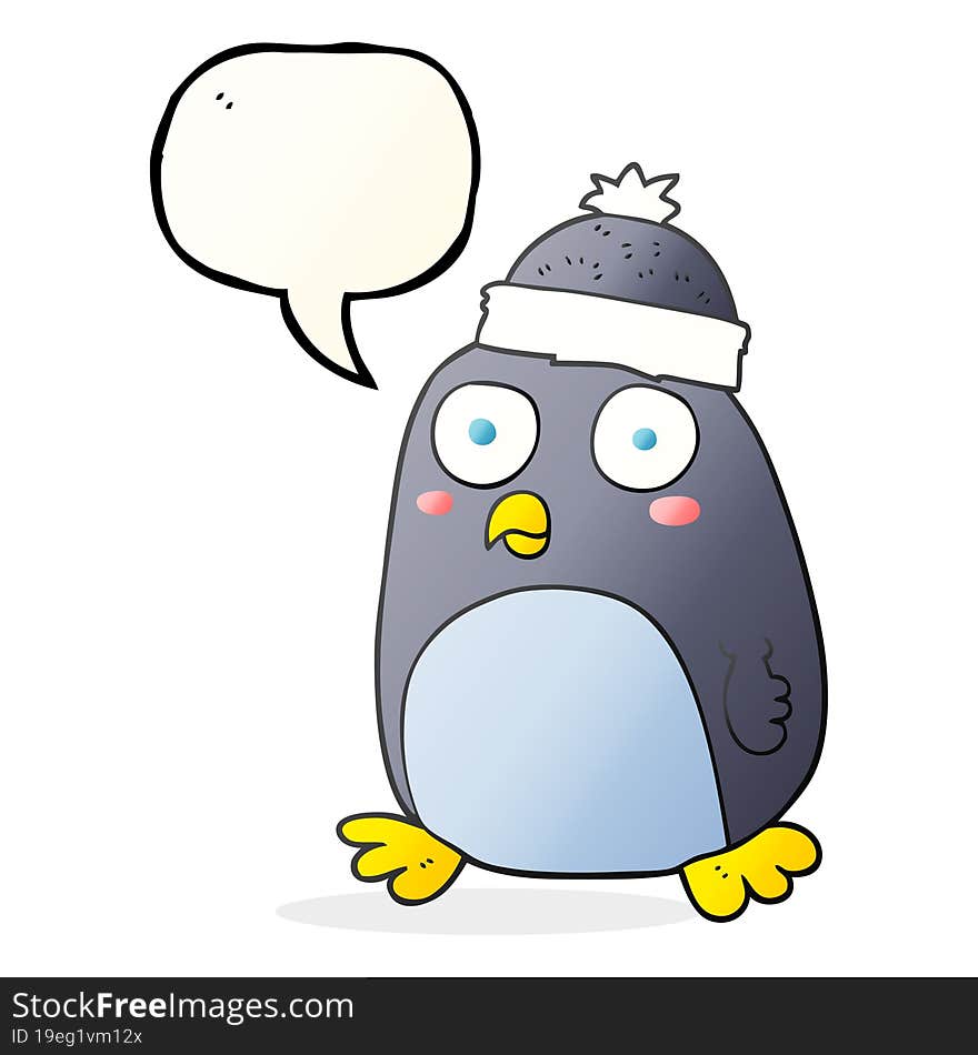 freehand drawn speech bubble cartoon penguin