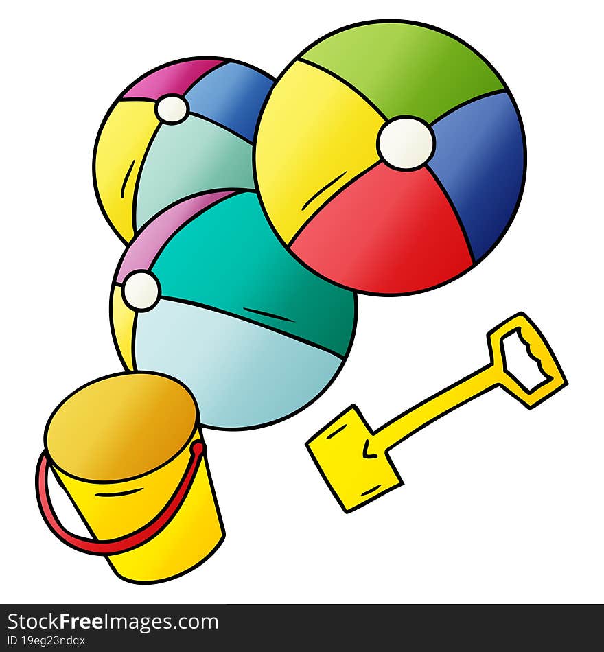 gradient cartoon doodle beach balls with a bucket and spade