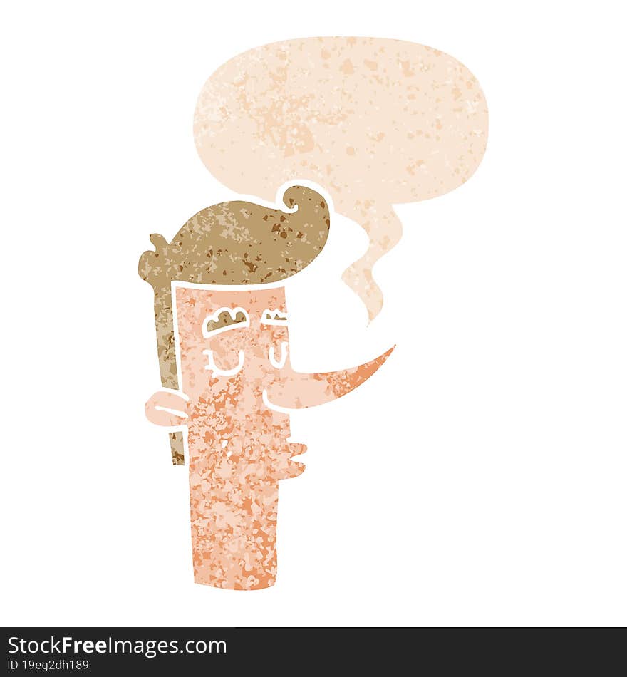 cartoon arrogant man and speech bubble in retro textured style